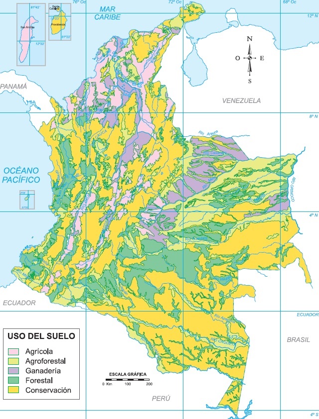 Mapa de Colombia que muestra el uso del suelo