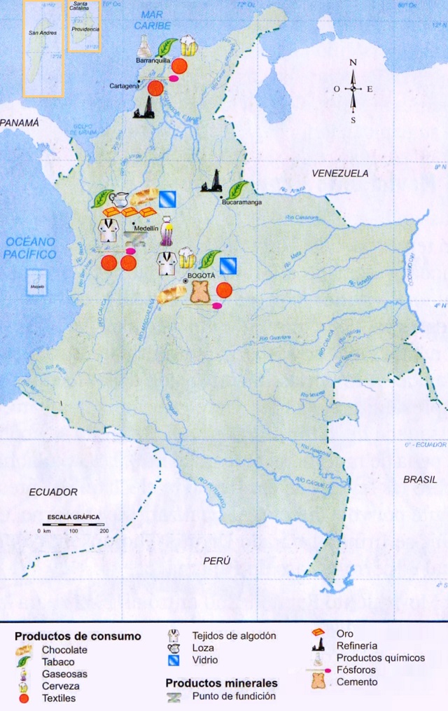 Mapa de Colombia: Industrialización a comienzos del siglo XX