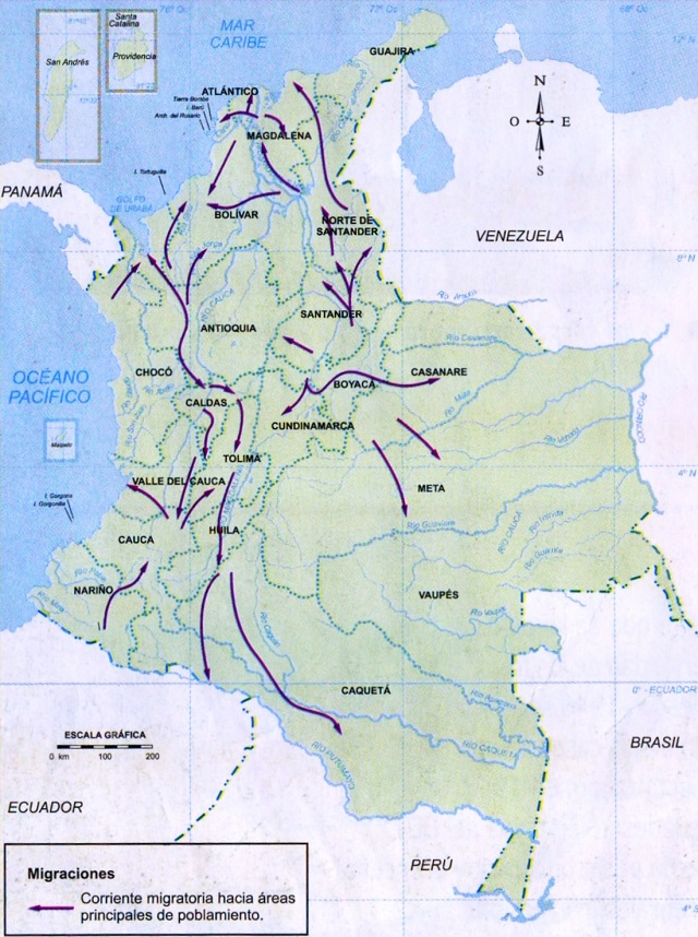Mapa de Colombia: Migraciones internas (1870-1920)