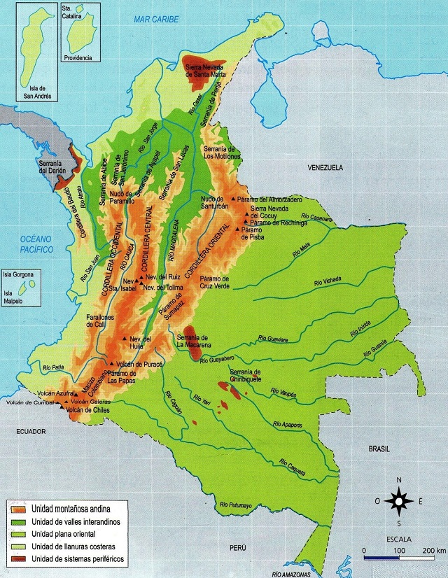 Mapa orográfico de Colombia