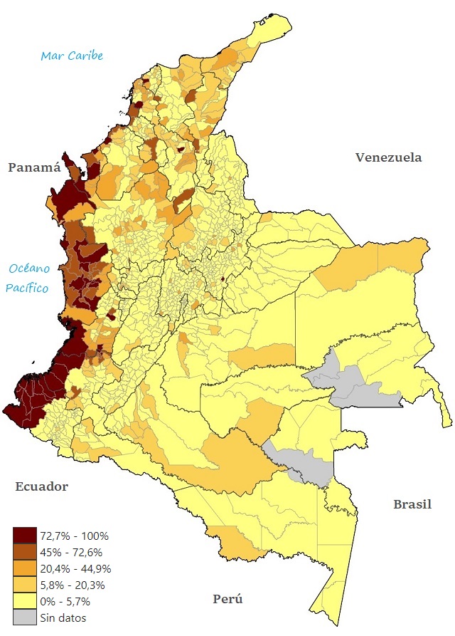 Mapa de Colombia: Población afrodescendiente