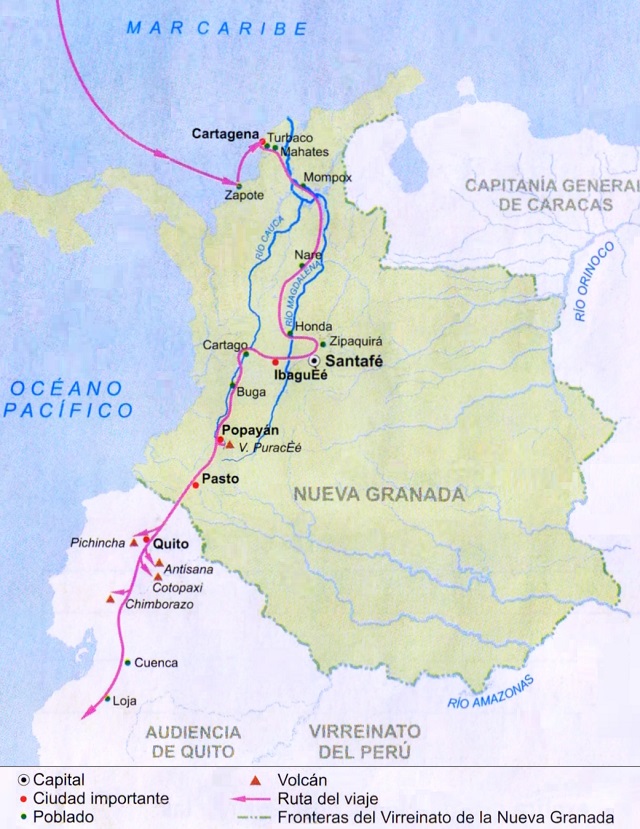 Mapa de Colombia: Viajes de Alejandro Humboldt (1801-1802)