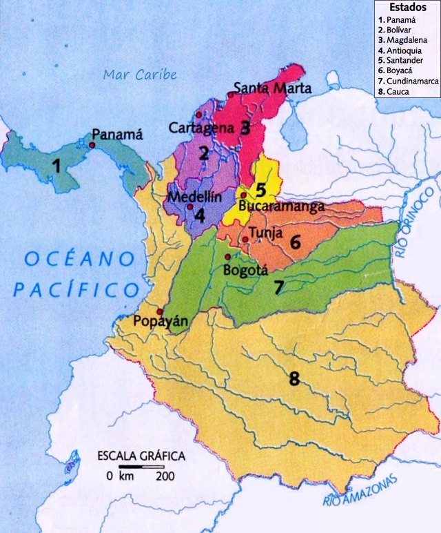 Mapa de la Confederación Granadina (1858-1863)