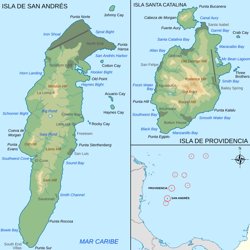 Mapa de las Islas de San Andrés, Providencia y Santa Catalina