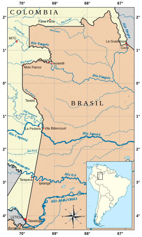 Mapa limítrofe entre Colombia y Brasil