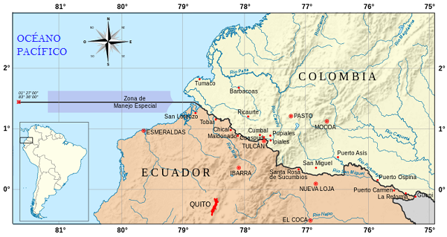 Mapa limítrofe entre Colombia y Ecuador