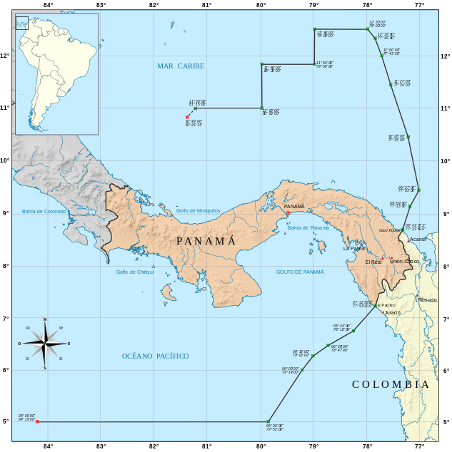 Mapa limítrofe entre Colombia y Panamá