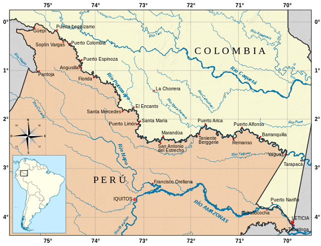 Mapa limítrofe entre Colombia y Perú