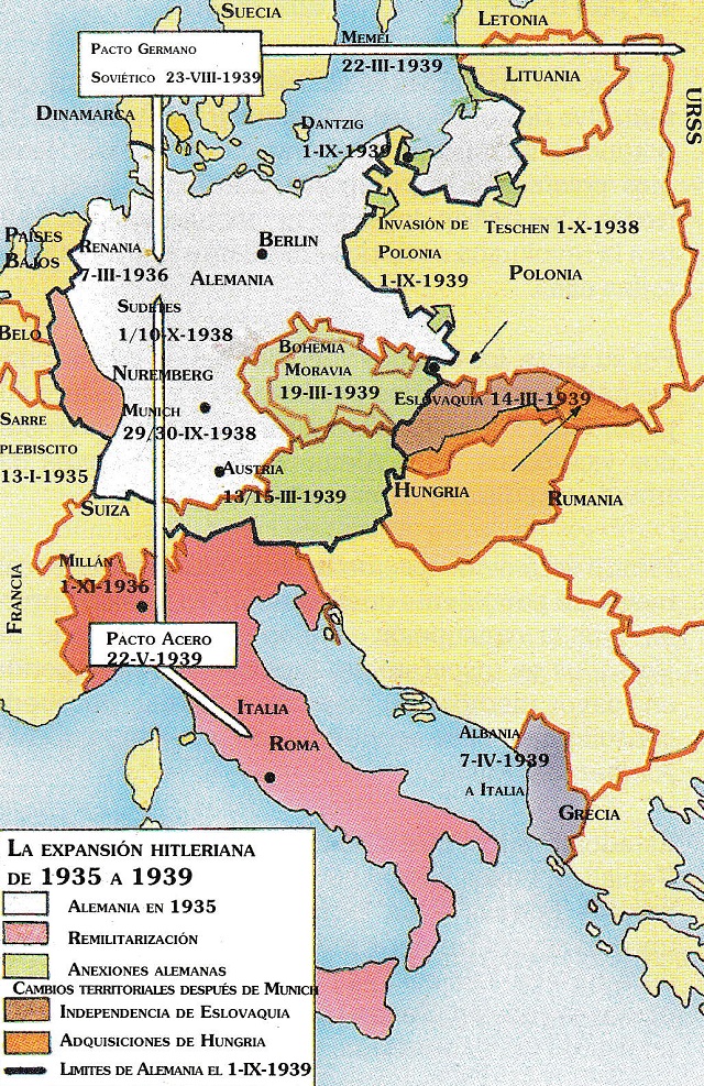 Mapa de la expansión hitleriana en Europa
