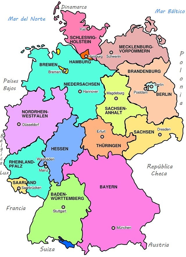 Mapa de la división política de Alemania