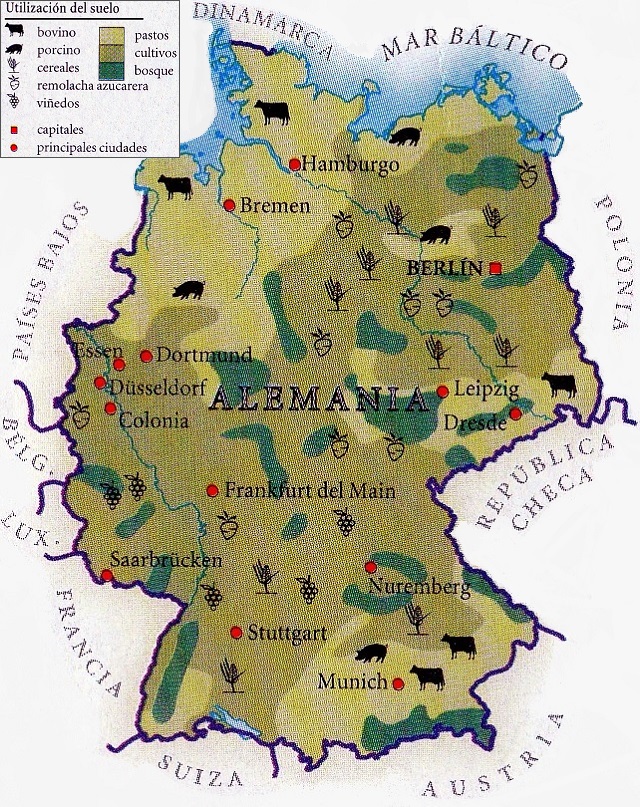 Mapa de Alemania que muestra el uso del suelo