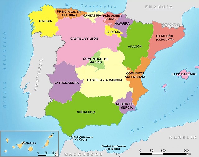 Mapa de la división política de España