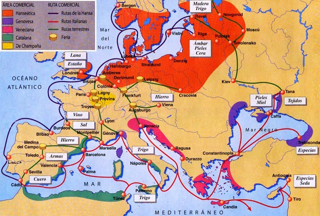 Mapa de Europa: Comercio en el siglo XI