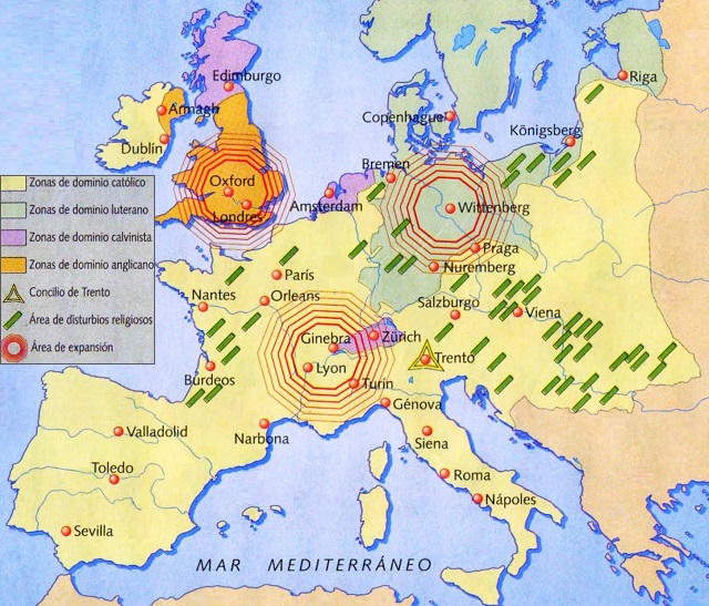 Mapa de Europa: División religiosa siglo XVI