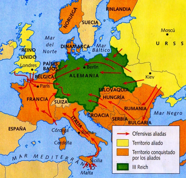 Mapa de Europa: Ofensiva de los aliados en la Segunda Guerra Mundial