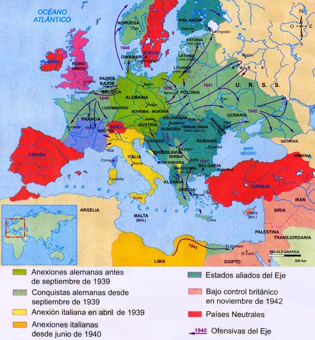 Mapa de Europa: Triunfos de Alemania en la Segunda Guerra Mundial
