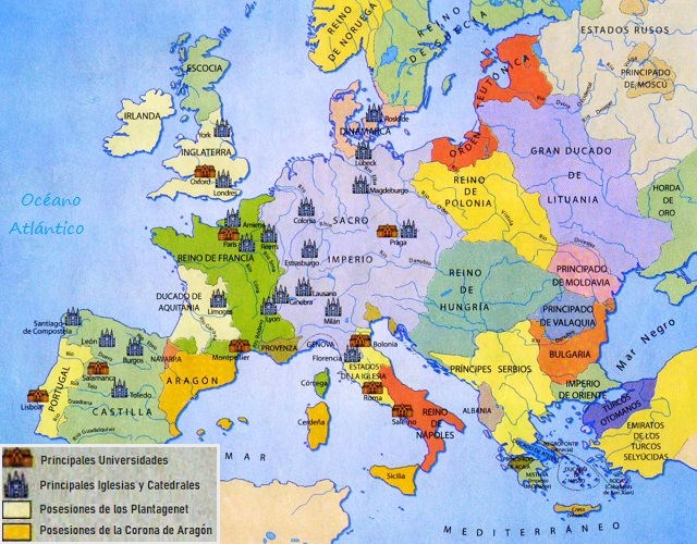 Mapa de Europa: Surgimiento de las Universidades en la Edad Media