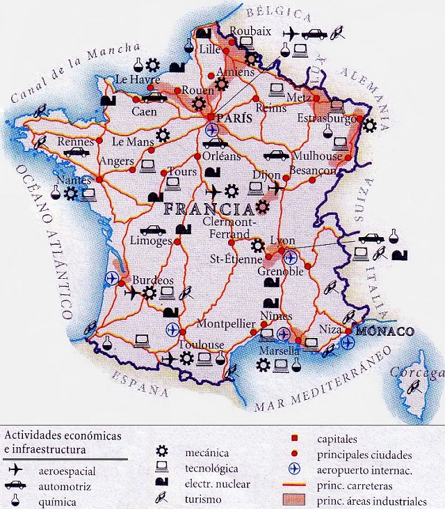 Mapa de Francia: Actividades económicas