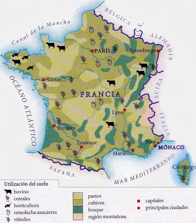 Mapa de Francia que muestra el uso del suelo