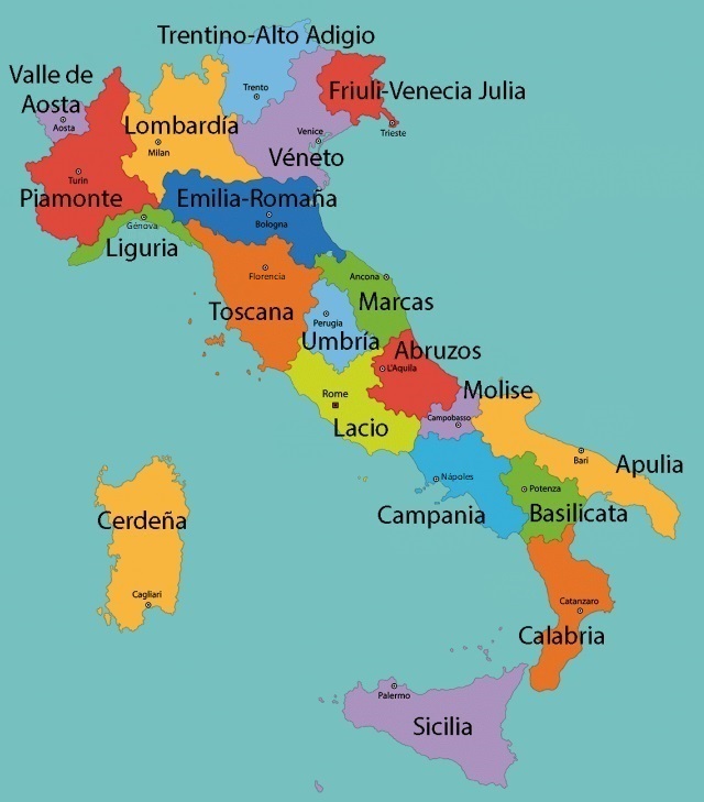 Mapa de la división política de Italia