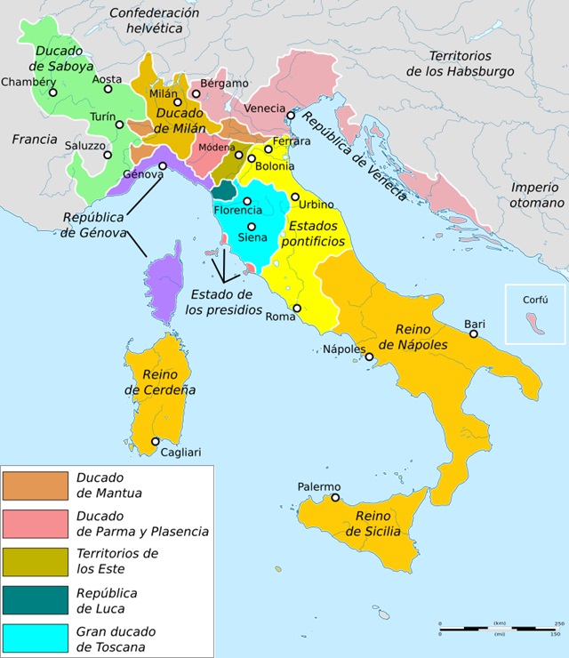 Mapa de Italia en 1600