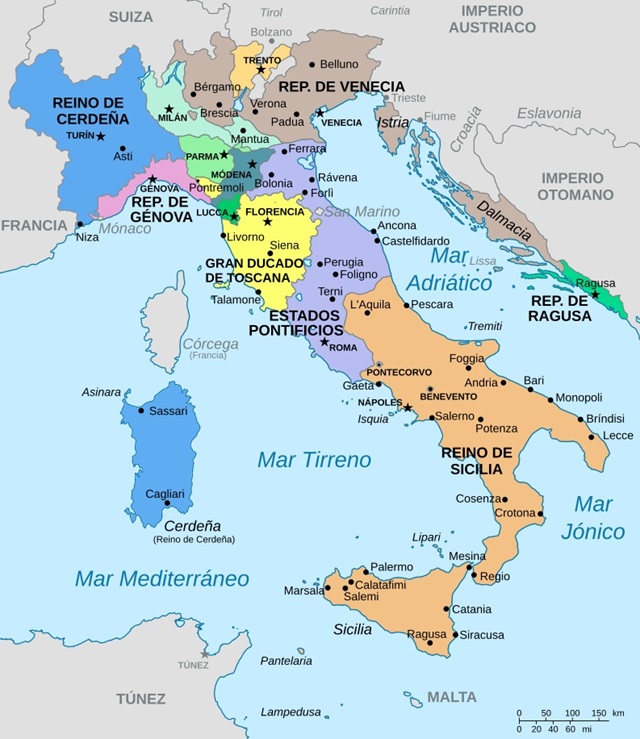 Mapa de Italia en 1796