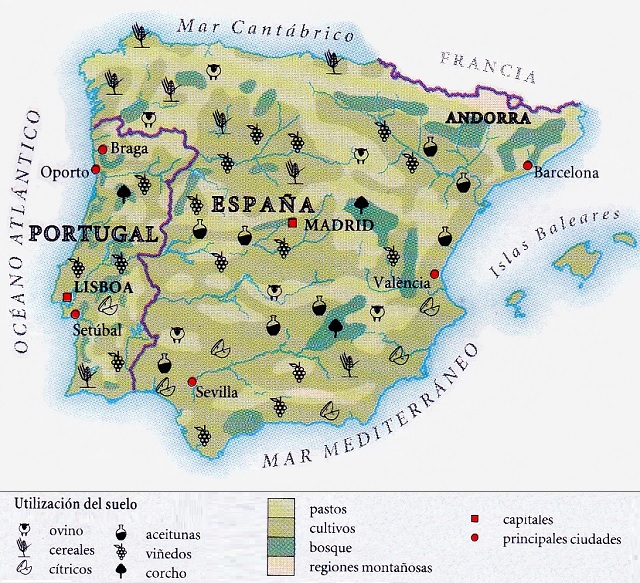 Mapa de la Península Ibérica: Uso del suelo