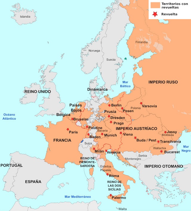 Mapa de Europa: Revoluciones de 1848