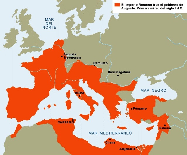  Mapa de la expansión del Imperio Romano en la primera mitad del siglo I d.C.