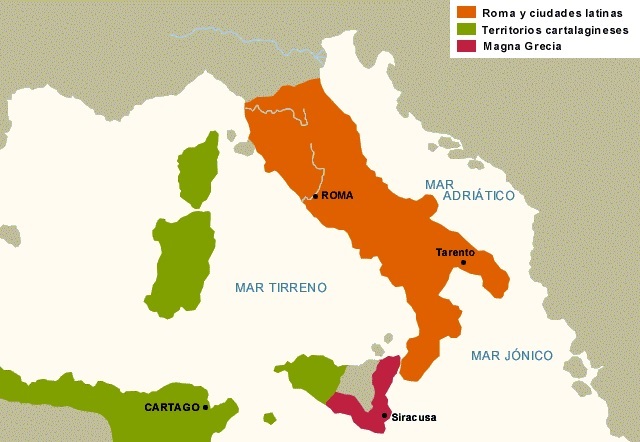 Mapa del Imperio Romano: Expansión en el siglo III a.C.