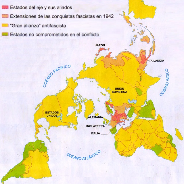 Mapamundi: Relación de fuerzas a comienzos de la Segunda Guerra Mundial