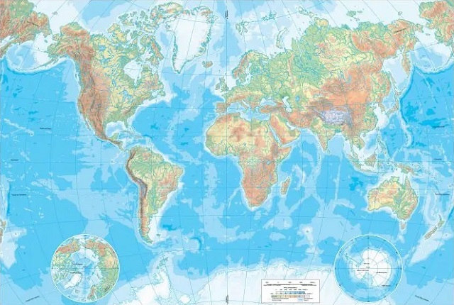 Mapa del mundo o planisferio con sus características físicas