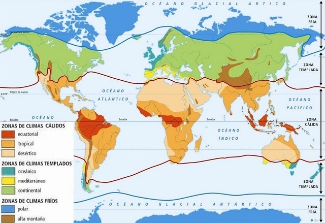 Mapamundi: Zonas climáticas 