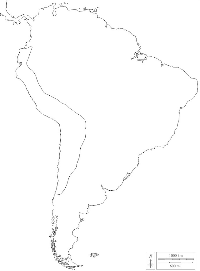 Croquis del mapa de América del Sur con la extensión del Imperio incaico