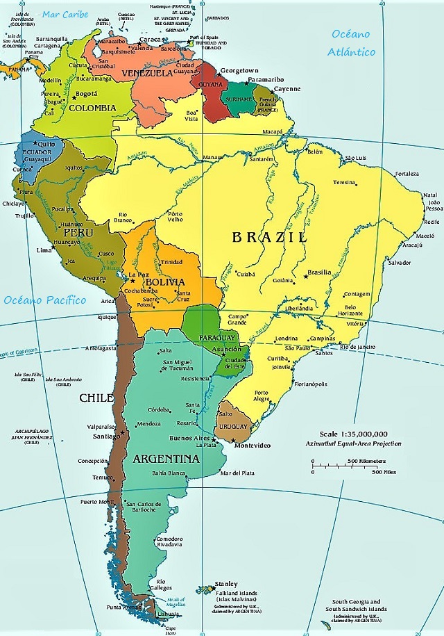 Mapa de América del Sur: División política