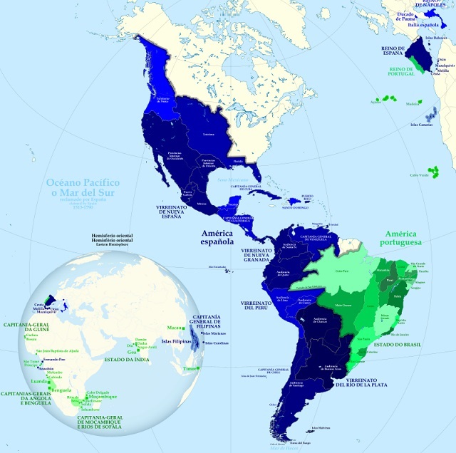 Mapa de América: Imperios español y portugués en 1790