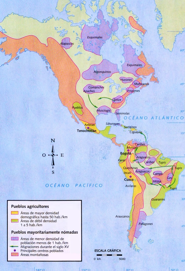 Mapa de América: Pueblos aborígenes en el siglo XV