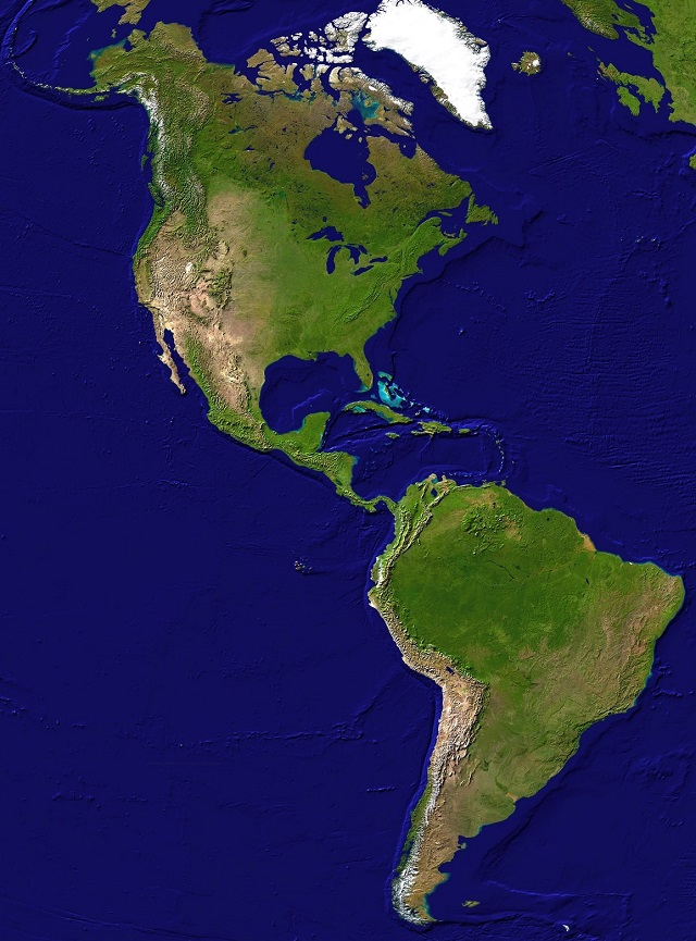 Mapa topográfico del continente americano