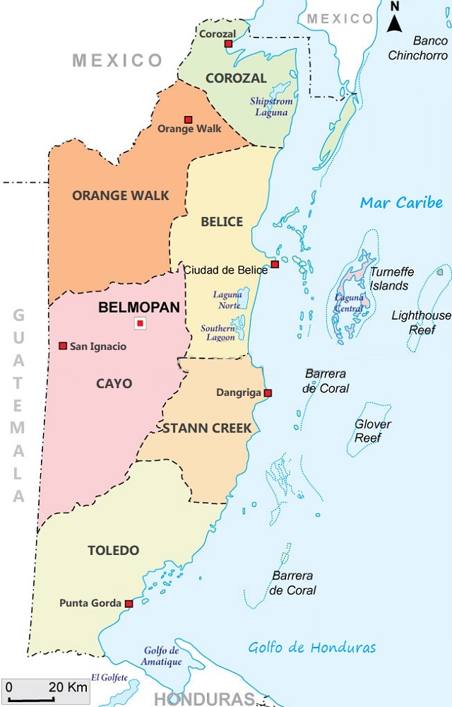 Mapa de Belice: División política