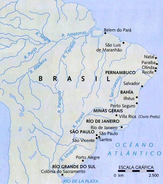 Mapa de Brasil: Colonias portuguesas en el siglo XVI