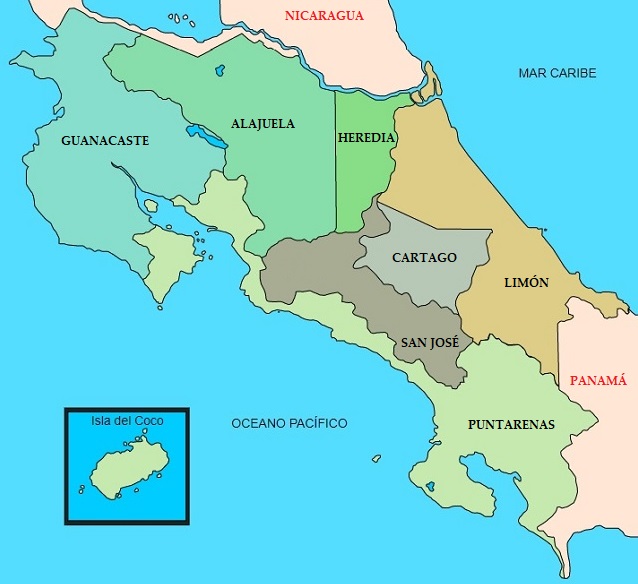 Mapa de Costa Rica: División política 