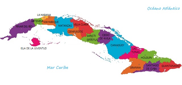 Mapa de la división política de Cuba