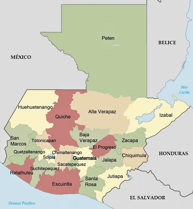 Mapa de Guatemala: División política
