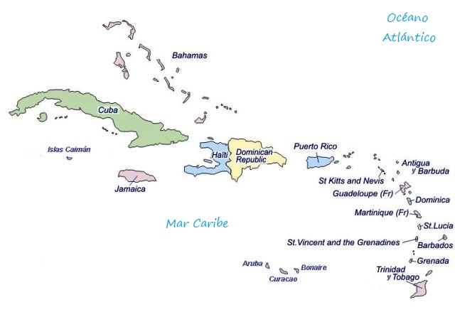 Mapa de las Antillas: Países independientes