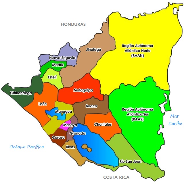 Mapa de Nicaragua: División política