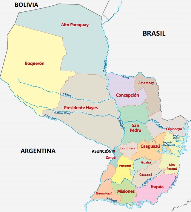 Mapa de Paraguay: División política