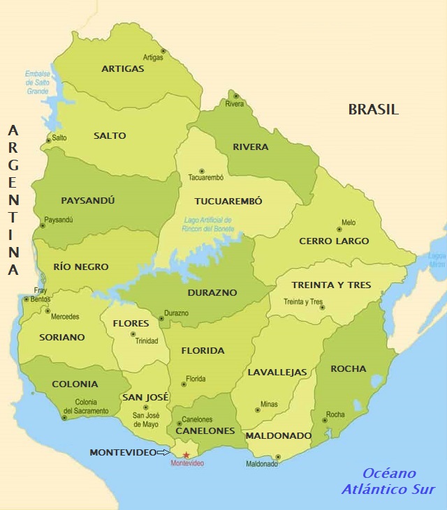 Mapa de Uruguay: División política