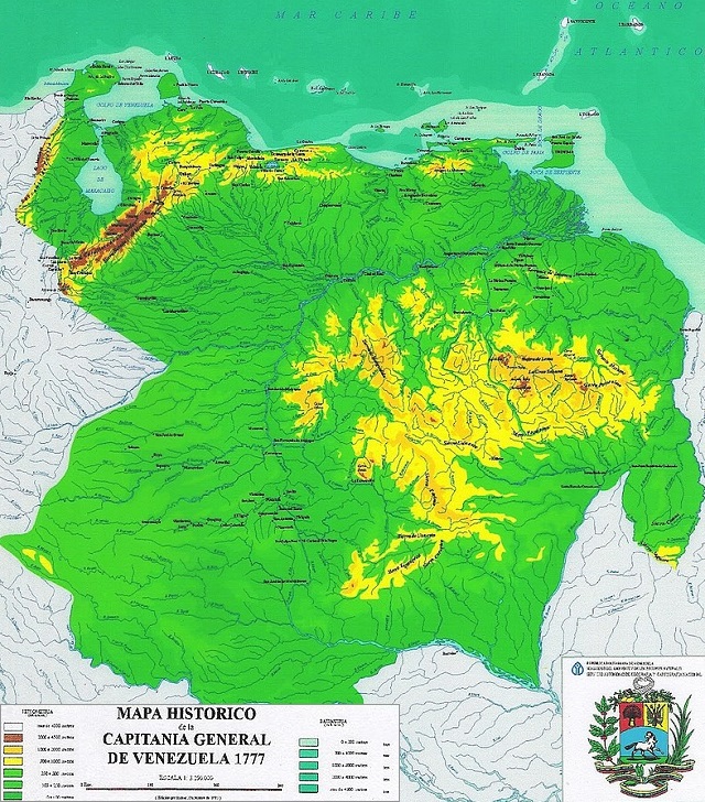 Mapa físico de la Capitanía General de Venezuela en 1777