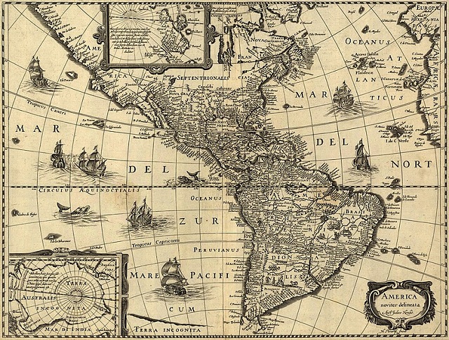 Mapa de América realizado por el cartógrafo Jodocus Hondius