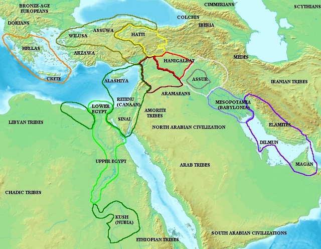 Mapa del Medio Oriente durante el período de Amarna (1353-1336 a.C.)